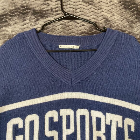 Abercrombie & Fitch Blue V-Neck Sweater "Go Sports" Casual Pullover, Womens sz L - Picture 5 of 8